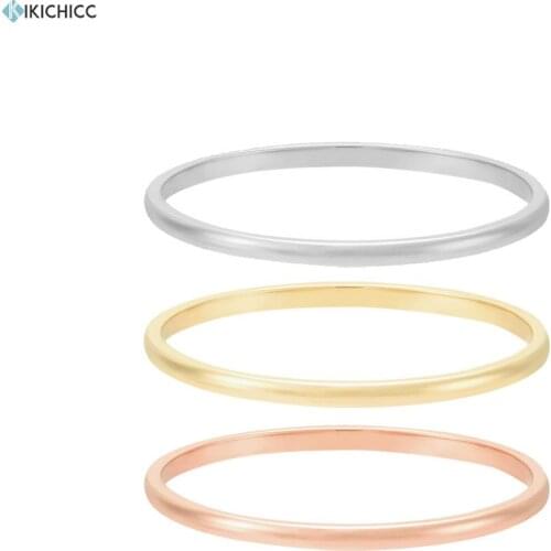 Kikichicc 100% 925 Sterling Silver Three Color Simple Thin Finger Rings 1.2mm Slim Light Plain Round Rings Women Jewelry