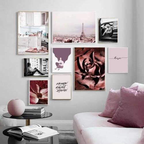 Red Rose Flower Paris Tower Love Quotes Wall Art Canvas Painting Nordic Posters And Prints Wall Pictures For Living Room Decor