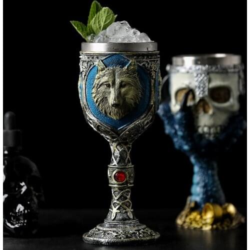 Creative Resin Stainless Steel Skull Beer Mug Retro Claw Wine Glass Gothic Cocktail Glasses Wolf Whiskey Cup Party Bar Drinkware
