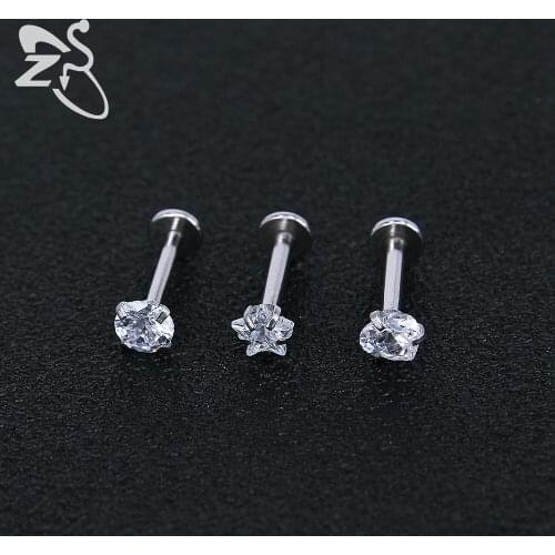 Crystal CZ Small Helix Earring Rhinestone Zircon Labret Studs Stainless Steel Earring Piercings Jewelry Boucles D'oreilles 3 4mm