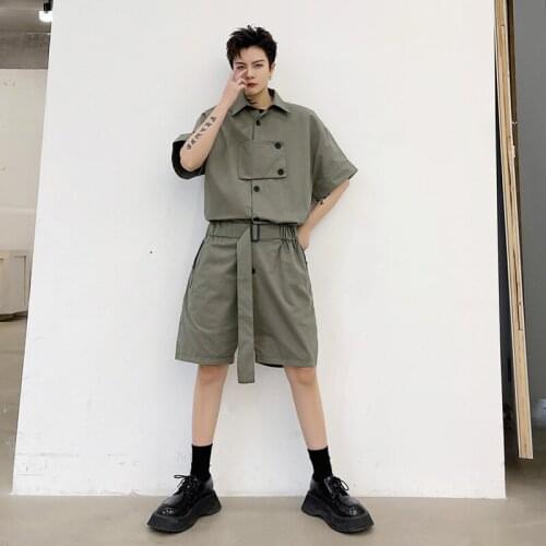 Summer Mens Safari Style Knee Length Casual Shorts Overalls Gray Green Black Youngster F62