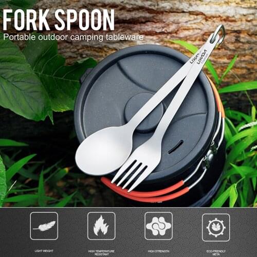 Lixada Camping Lightweight Titanium Dinner Fork and Spoon Flatware Cutlery Set for Home Backpacking Picnic Hiking Accessories