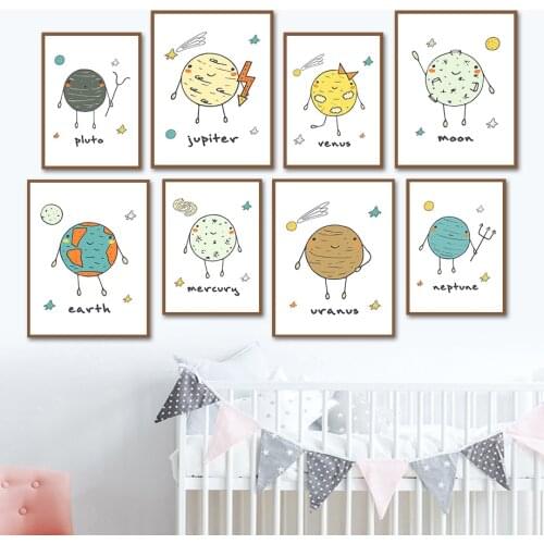 Cartoon Earth Moon Universe Planet Solar System Wall Art Canvas Painting Nordic Posters And Prints Wall Pictures Kids Room Decor