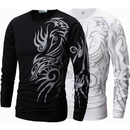 2017 Hot Fashion Tattoo Print Men Long Sleeve T Shirt Brand New Mens Brand Clothing Casual Slim Fit O-neck Cotton T Shirts Tees