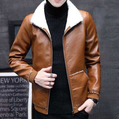 Mens PU Leather Jacket Men Motorcycle lapel Winter Coat Man Warm plus velvet thickening Jackets Male Slim Fit Windbreaker 6820