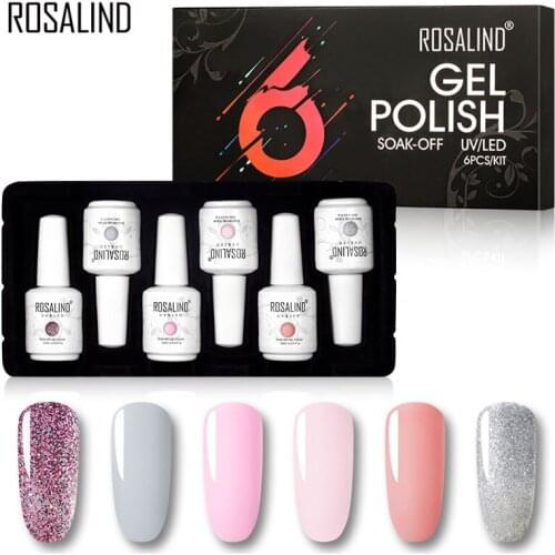 ROSALIND Nail Gel Polish Set 6PCS 15ML Gel Nail Art Design Manicure Set Soak off UV Gel Nail Polish Top And Base Gel Kit