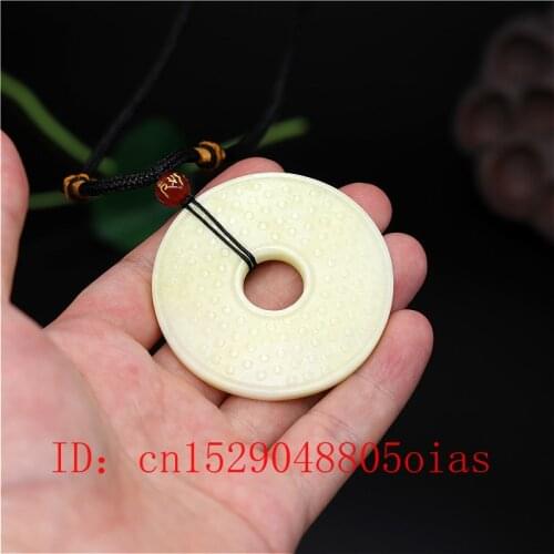Natural White Green Chinese Jade Round Wall Pendant Necklace Charm Jewelry Double-sided Hollow Carved Amulet Gifts for Her Men