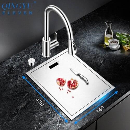 New Cloaking kitchen Sink 304 Stainless Steel 4mm Thickness Cover hidden Single Small Size Handmade Brushed Kitchen Bar Sink