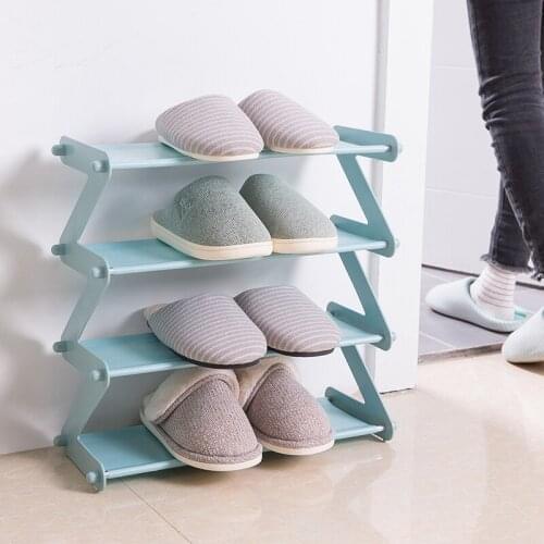 New DIY Shoe Rack 4 Layers Stainless Steel Shoes Rack Z Shape Standing Shoe Rack Shelf For Home Living Room Shoes Storage Rack