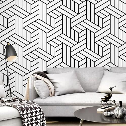 Beibehang Nordic style wallpaper TV background black and white lattice geometric living room modern minimalist net red wallpaper