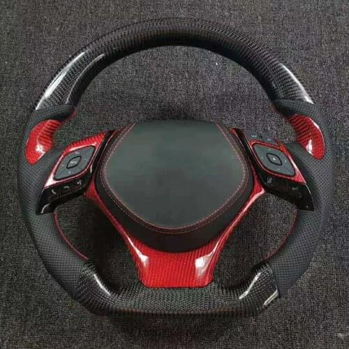 OEM Cuatomized Real Gloss Carbon Fiber Sports Steering Wheel Alcantara Proforated Leather compatible for Toyota C-HR 2018-2020