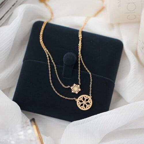 YUN RUO Yellow Gold Color Snow Flower Pendant Necklace Woman Chain Fashion 316 L Titanium Steel Jewelry Christmas Gift Not Fade