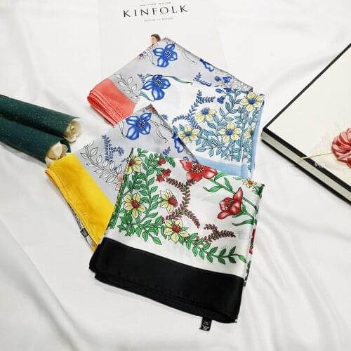 2020 70x70 Flower floral Multipurpose women Silk twill scarf Satin square tie Hairband ladies foulard femme towel bufanda shawl