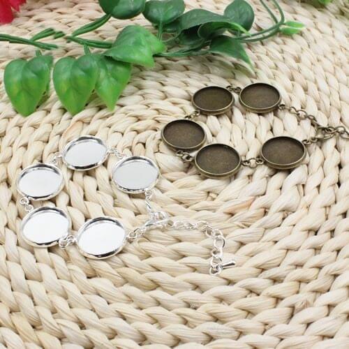 Fit 16mm cabochons Copper Bracelet Round Blank Setting Bezel Base Cabochon For DIY Bangle 5pcs/lot K05125