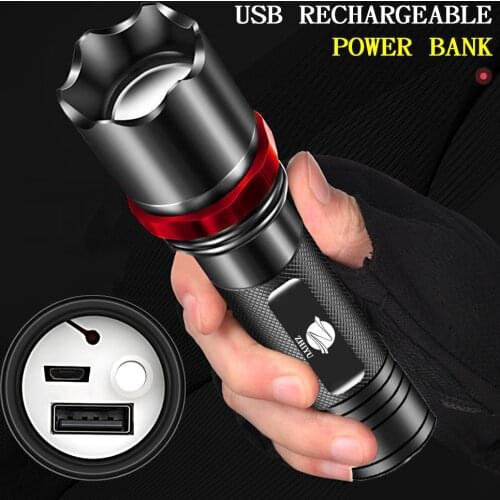 ZHIYU Portable LED Flashlight T6 Lamp Beads 3 Lighting Modes Lantern Bike Light Camping Torch USE Built-in Battery Be Power Bank