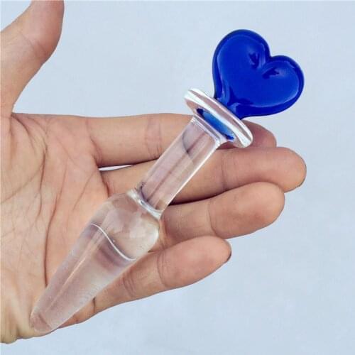 Transparent Crystal Glass Anal Beads Glass Dildo Blue Heart Cat Shap Butt Plug Vaginal and Anal Stimulation Anal Plug Sex Toys