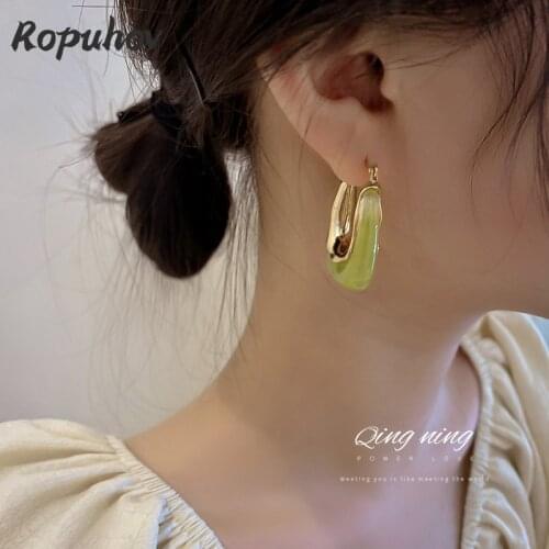 Ropuhov 2021 New Korean Fashion Gift Woman Personality Letter U-shaped Buckle Online Celebrity Design Earrings Bling Wholesale