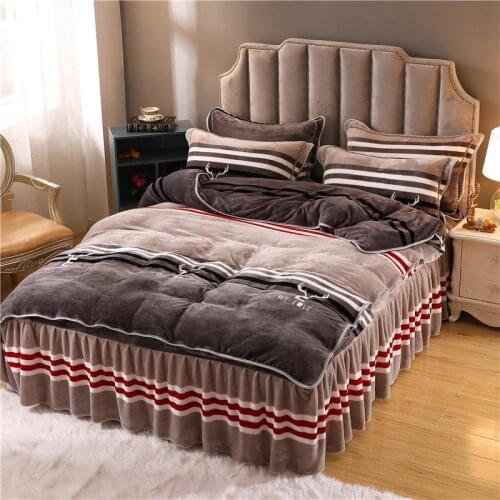 Luxury Plush Velvet Soft Duvet Cover Bedding set 4/6Pieces Queen King size Duvet cover set Pillowcase 160X200cm Bedskirt Set