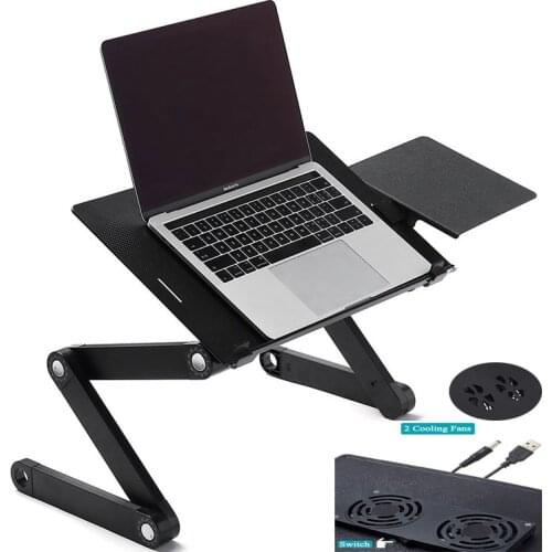 Aluminum Alloy Laptop Table Portable Folding Notebook Desktop Stand With Cooling Fan Sofa Bed Laptop Stand Tray Study Desk