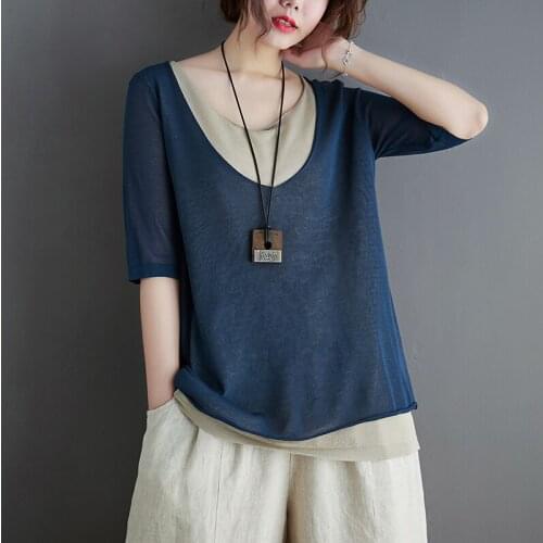 Yards summer female 2021 new false hitting scene two short sleeve T-shirt show thin coat reduction of age leisure joker