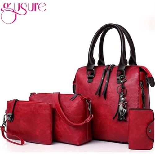 Gusure Women Composite Tassel Bag Luxury Leather Purse Handbags Famous Brands Designer Top-Handle Female Shoulder Bag 4pcs/set