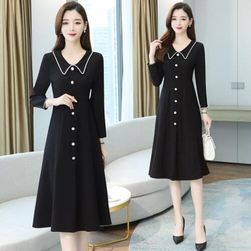 Plus Size Sexy Black Hepburn Dress 2021 Vintage Solid Long Sleeve Midi Dress Autumn Winter Elegant Women Bodycon Party Vestidos