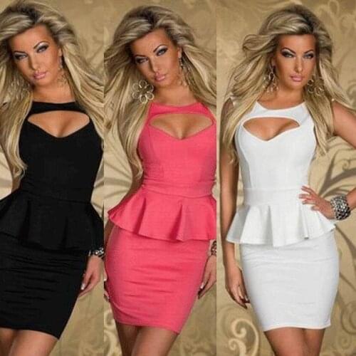 Women Lady Sexy Fashion O-Neck Hollow Out Peplum Dress 3S2184 Sexy Party Bodycon Dresses Black Pink White