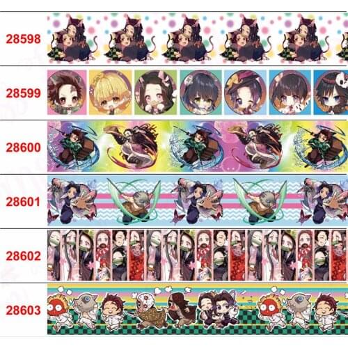 16mm-75mm Japan Cartoon Ghost Series Printed Grosgrain/Elastic Ribbon Rainbow Gradient Color Wave DIY Gift Bowknots 50yards/roll