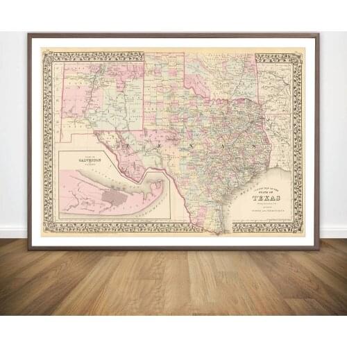 1880 County Map of Texas Wall Art Paint Wall Decor Canvas Prints Canvas Art Poster Oil Paintings No Frame
