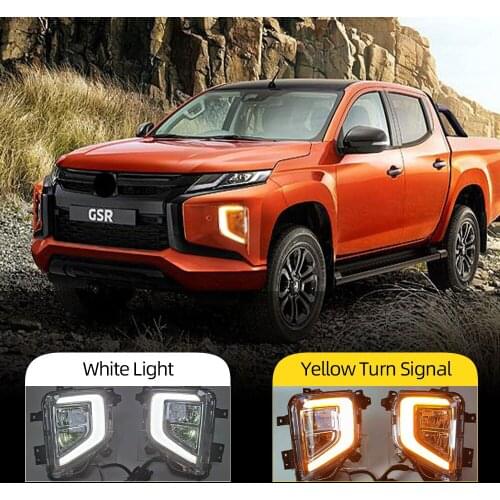 2Pcs For Mitsubishi Triton L200 2019 2020 LED DRL Daytime Running Lights Fog Lamp Cover with Yellow Turn Signal Lamp
