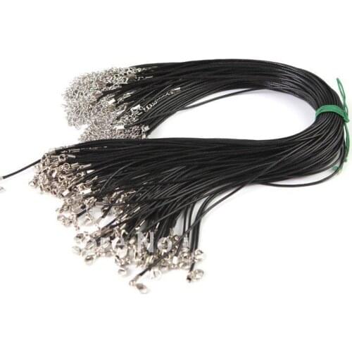 200pcs free shipping 1.5mm Black WAX CORD Chain Lobster Clasp Rubber rope,rubber chain for necklace