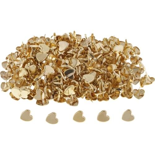 200 Pieces Mini Small Paper Fasteners Metal Iron Scrapbooking Brads Heart Shape Brads for Crafts Making DIY, Golden