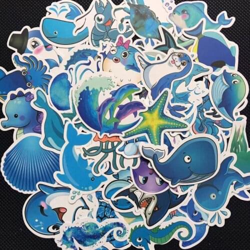 50 PCS Blue marine organisms Stickers Doodling Travel DIY Stickers On The Car Motorcycle Luggage Laptop Bike Scooter