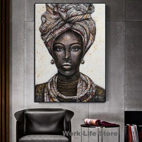 Watercolor African Woman Portrait Posters and Prints Girl Wall Art Canvas Painting on The Wall Pictures for Living Room Decor