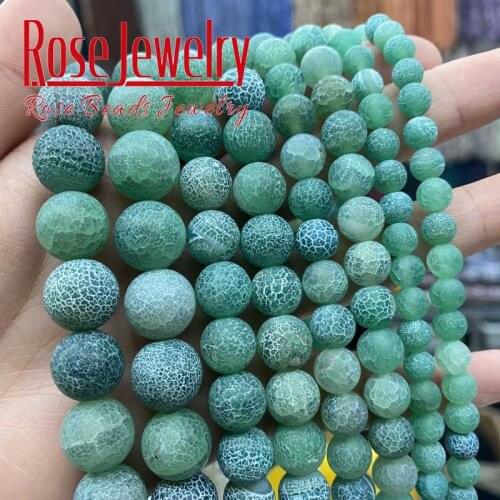 4 6 8 10 12mm Natural Stone Matte Onyx Beads Frost Cracked Green Agates Beads For Jewelry Making Diy Bracelet Necklace 15"strand