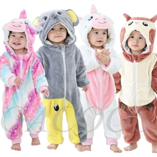 Infant Rompers Baby Boys Girls Jumpsuit Newborn Clothes Hooded Toddler Pajamas Clothes Cartoon Unicorn Rompers Baby Sleepwear