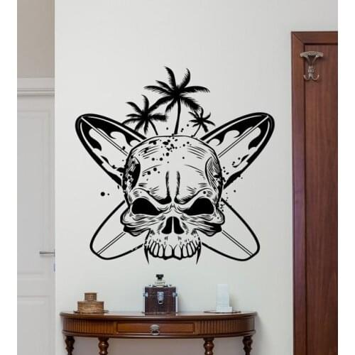 Art Skull With Surfboards Surf Skull Wall Decals Home Living Room Art Decor Vinyl Wall Sticker Special Creative Wallpaper Y-952