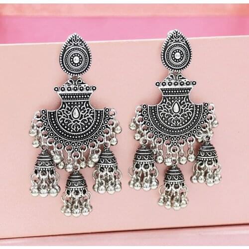 Indian Jhumka Oxidized Bells Statement Earrings Boho Ethnic Big Drop Earring Pendientes Vintage Oorbellen Tribal Jewelry Afghan