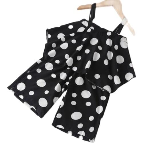 Girls Clothes Sets Summer 2021 Minnie Dot Sling T-shirt + Wide Leg Pants Kids Suits Children Teens Clothing 5 6 7 8 9 10 12 Year