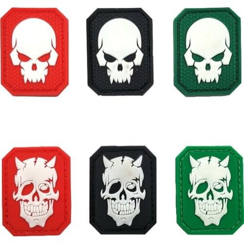 Cool Skull Night Light PVC Velcro Rubber Patches Military Velcro Sticker Soft Silcone Luminous Glow In Dark Patch Tactical Badge