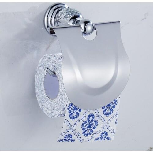 Leyden Polished Chrome Alloy Toilet Paper Holder with Cover,Silver Crystal Tissue Hanger Wall Mounted