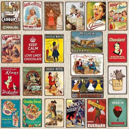 Chocolate Metal Tin signs Plaque Metal Vintage Wall Bar Kitchen Home Art Retro Craft Cinema Decor 30X20CM DU-6798A