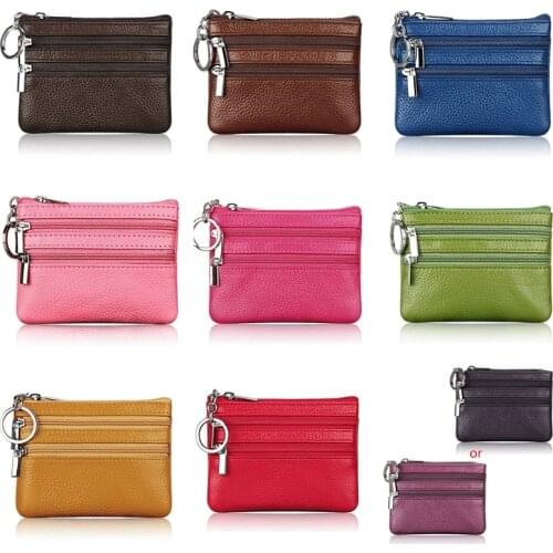 WoMen Man Leather Coin Purse Card Wallet Clutch Double Zipper Small Change Bag