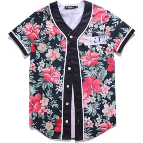 Men Summer Floral Streetwear Short Sleeve Baseball Shirt Fashion Sports High Street Tees High Quality Shirt