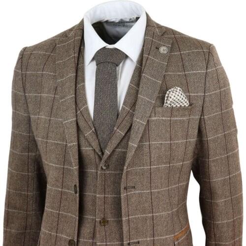 Mens Suits Costume Check Herringbone Tweed Suit Peaky Blinders Suit 3 Piece Authentic 1920s Tailored Fit Vintage Wedding Tuxedos