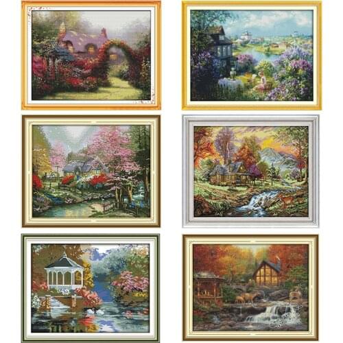 Cross Stitch Kits Garden Cabin Pattern Counted Printed Canva 11CT 14CT Print Stamped Cotton Fabric Kit Needlework Embroidery Set