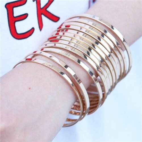 Smooth Pattern 12Pcs/Set Women Bangles Sets For Women Gold Silver Color Bangle Set Punk Fashion Jewelry Hip Hop Wholesale