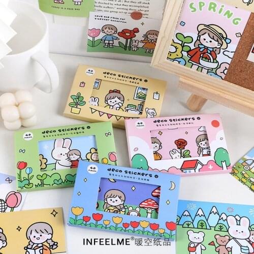 40 pcs/box Cute girl travel series Decorative Stationery Stickers kawaii Cartoons Scrapbooking DIY Diary Album Stick Lable