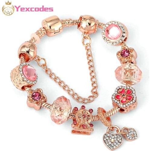 2021 New Rose Gold Charm Women Bracelet With Pink Heart-Shaped Pendant, Fine Women Bracelet Gifts