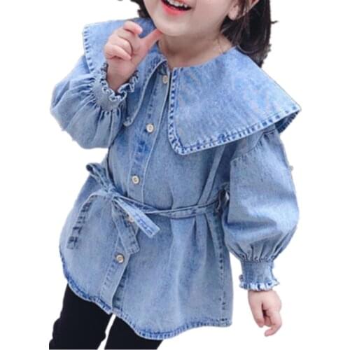 New Arrival autumn Denim dress For Girls Kids Cotton Long Jeans Belt Fashion Girls dress